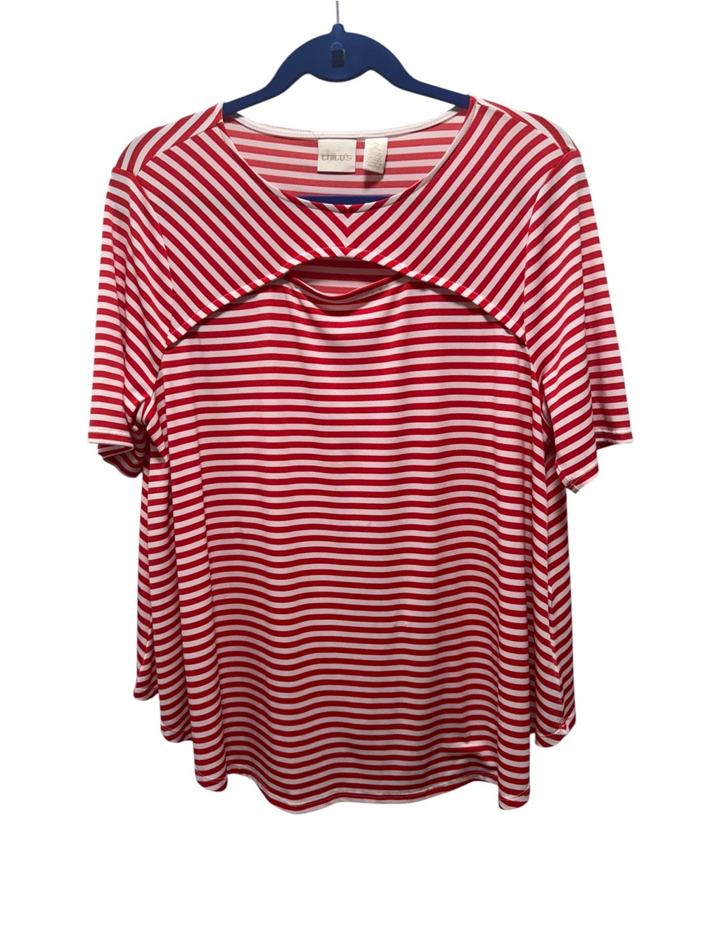 Chico's Red and White Striped Short Sleeve Tee